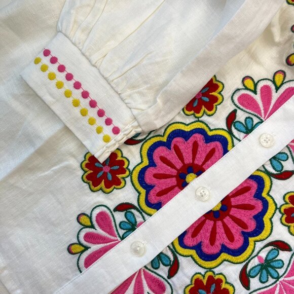 NWOT Boden Embroidered Floral White Linen Top Shirt Blouse Sz 10 - Picture 11 of 16